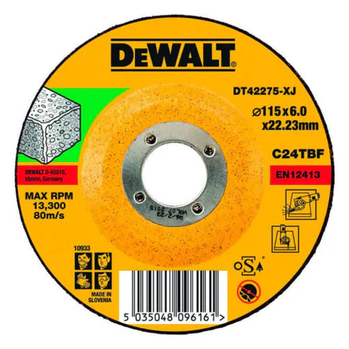Диск карбофлексен за шлайфане на неметали ф 115x6x22.23 мм, C24TBF ,  DeWALT DT42275