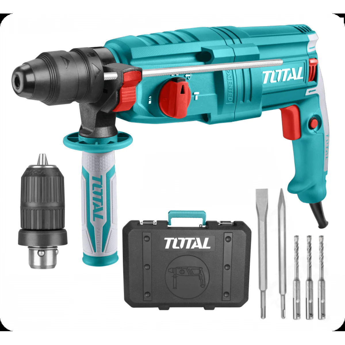 Електрически перфоратор с допълнителен патронник TOTAL, куфар, SDS+, 800 W TH308268-2