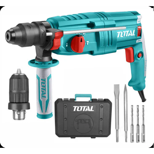 Електрически перфоратор с допълнителен патронник TOTAL, куфар, SDS+, 800 W