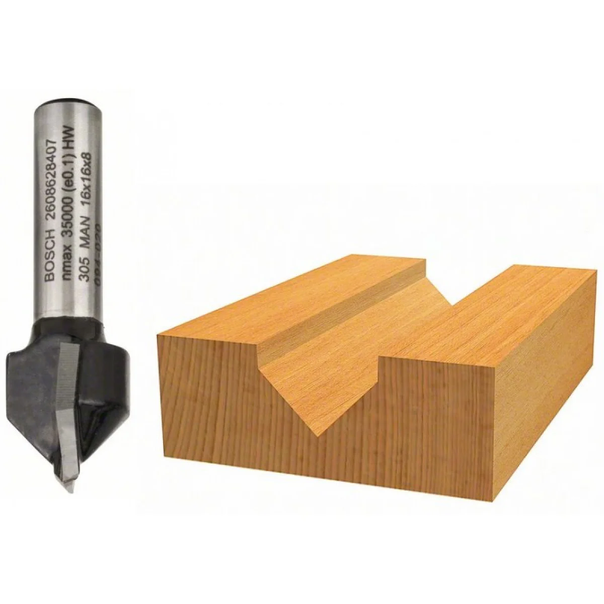 Фрезер за V-канали, 8 mm, D1 16 mm, L 16 mm, G 45 mm, 90°, 1 бр.,  Bosch 2608628407