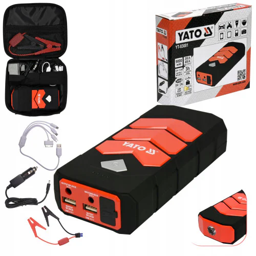 Компактна батерия за аварийно запалване YATO, 12 V, 9000 mAh, USB