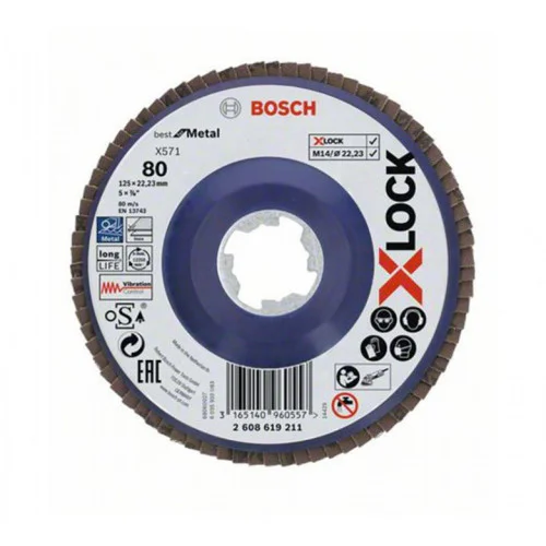 Ламелни дискове X-LOCK, права версия, пластмасова плоча, - 125 mm,G 80, X571, Best for Metal,  Bosch