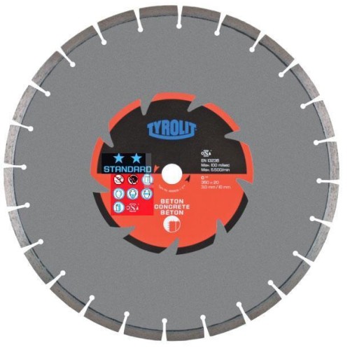Диск диамантен за сухо рязане на армиран бетон и скални материали ф 350х25.4 мм,  Tyrolit  Standard** DCC