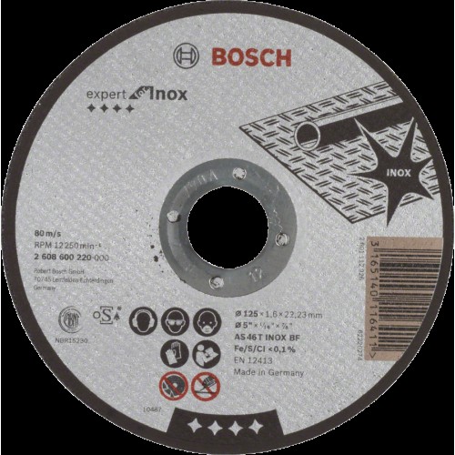 25бр, Диск за рязане, прав, Expert for Inox , AS 46 T INOX BF, 125 mm, 1,6 mm, 1,0 mm , Bosch