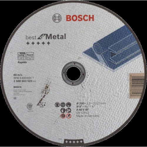 25 бр, Диск за рязане, прав, Best for Metal – Rapido  , A 46 V BF, 230 mm, 1,9 mm , Bosch