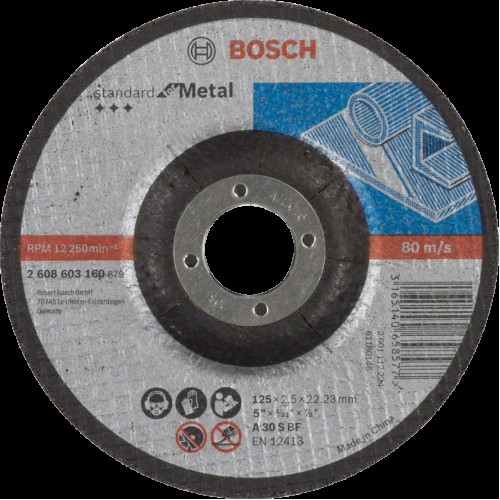 25 бр. Диск за рязане, вдлъбнат , Standard for Metal  , A 30 S BF, 125 mm, 22,23 mm, 2,5 mm, Bosch