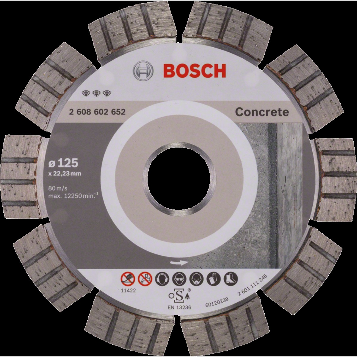  Диск диамантен за сухо рязане на стоманобетон и зидария , ф 125 x 22,23 x 2,2 x 12 ,  Bosch Best for Concrete