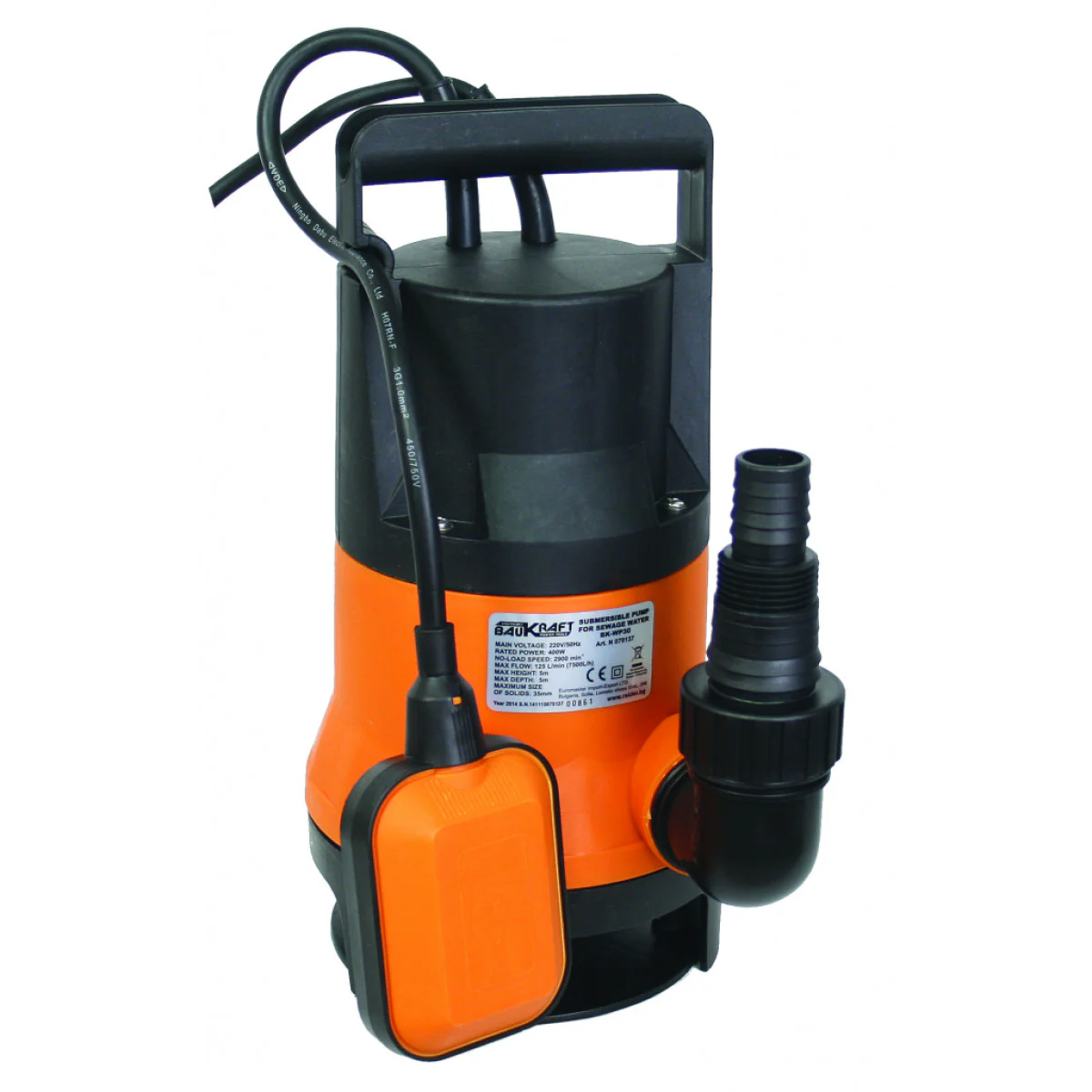 Помпа водна потопяема 400W 1 max 125L/min 5m BK-WP30 Baukraft 070137