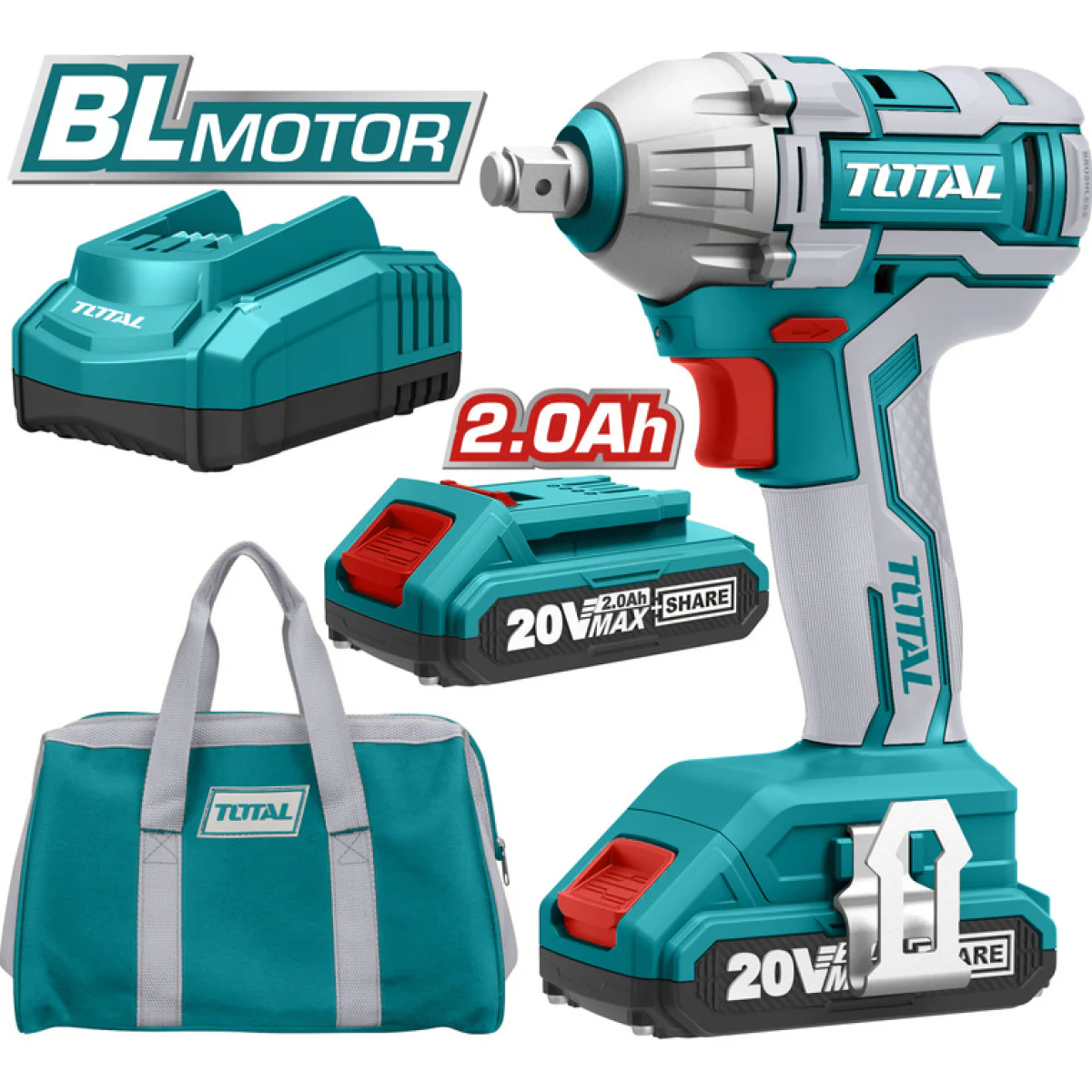 Акумулаторен ударен безчетков гайковерт TOTAL Industrial BL, 1/2 TIWLI2001