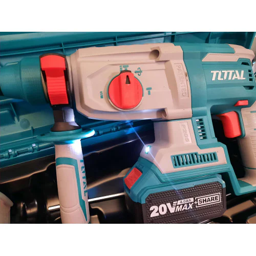 Акумулаторен безчетков перфоратор TOTAL TRHLI202287 Industrial, 2 J, 2x20 V, 4 Ah, куфар
