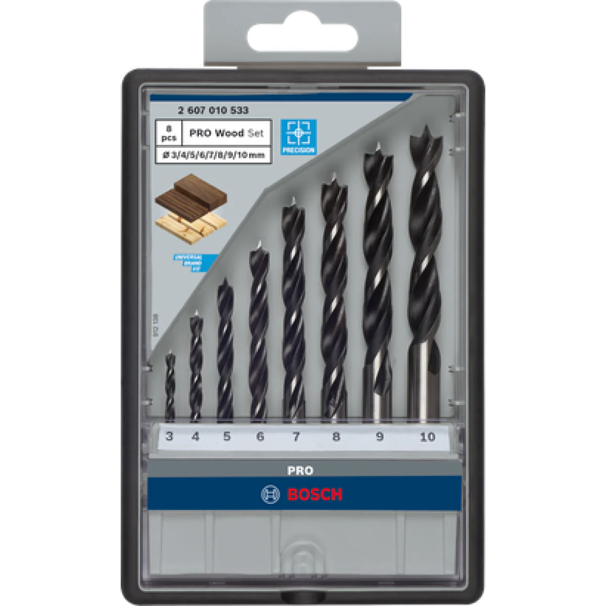 Комплект свредла за дърво Robust Line 3 - 10 mm, 8 части, Bosch 2607010533