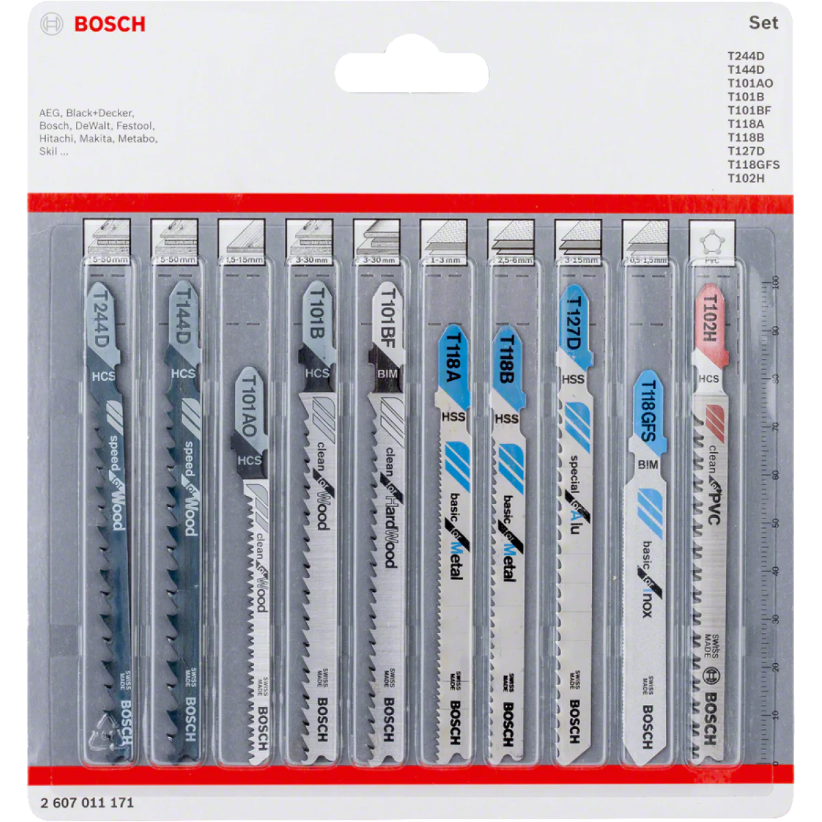 Комплект ножове за прободен трион All in One, 10 бр., Bosch 2607011171