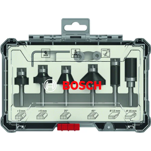 Фрезери комплект за оберфреза, 6 части, 6mm опашка, Bosch