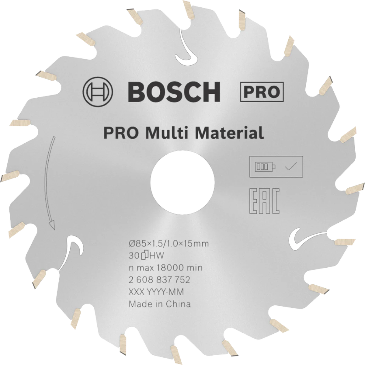 Диск за акумулаторни циркуляри 85 x 1,5/1 x 15 T30 Standard for Multi Material Bosch 2608837752