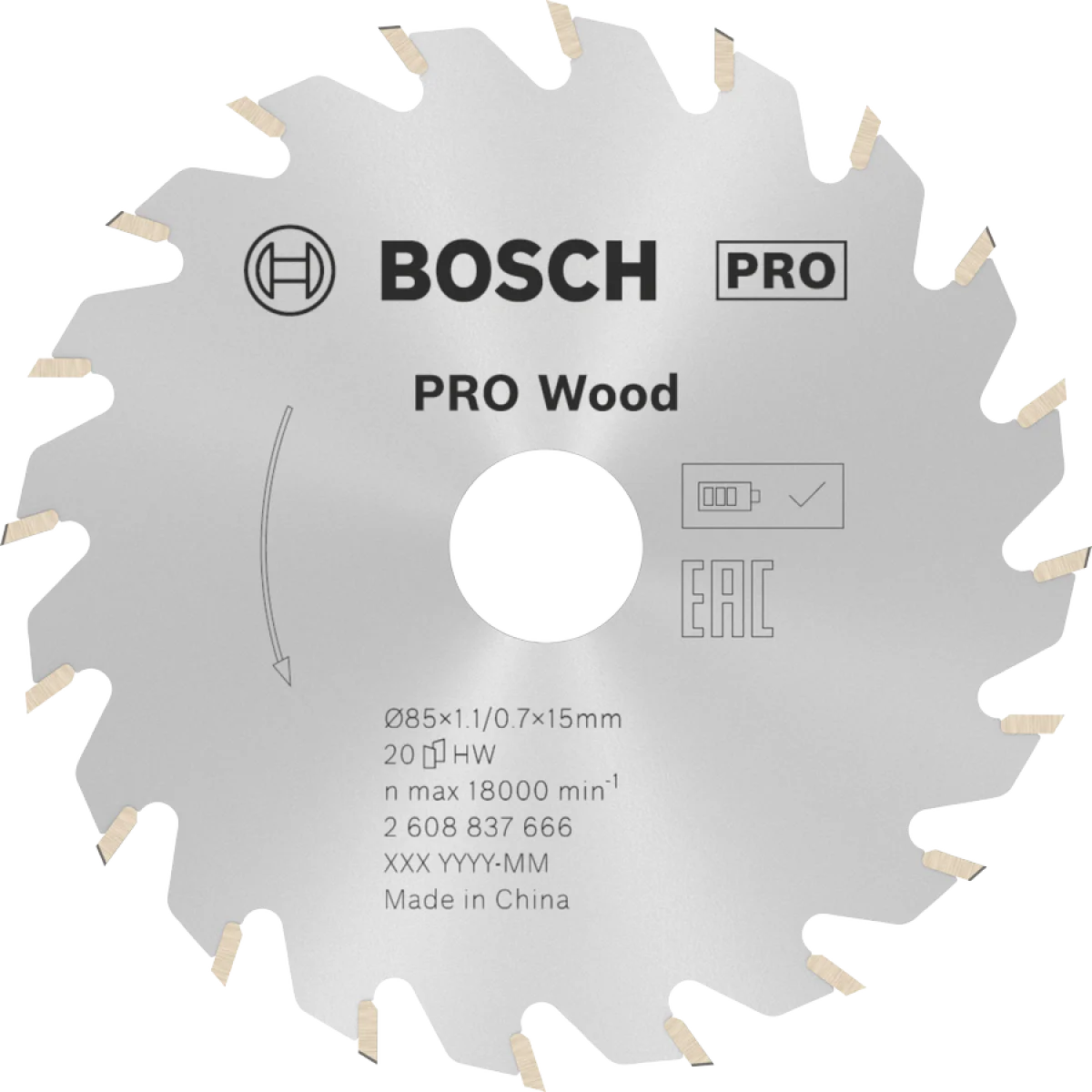 Диск за акумулаторни циркулярни триони 85 x 1,1/0,7 x 15 T20 Standard for Wood Bosch 2608837666