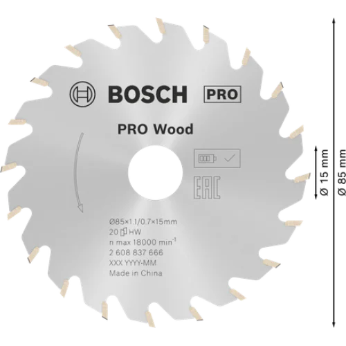Диск за акумулаторни циркулярни триони 85 x 1,1/0,7 x 15 T20 Standard for Wood Bosch