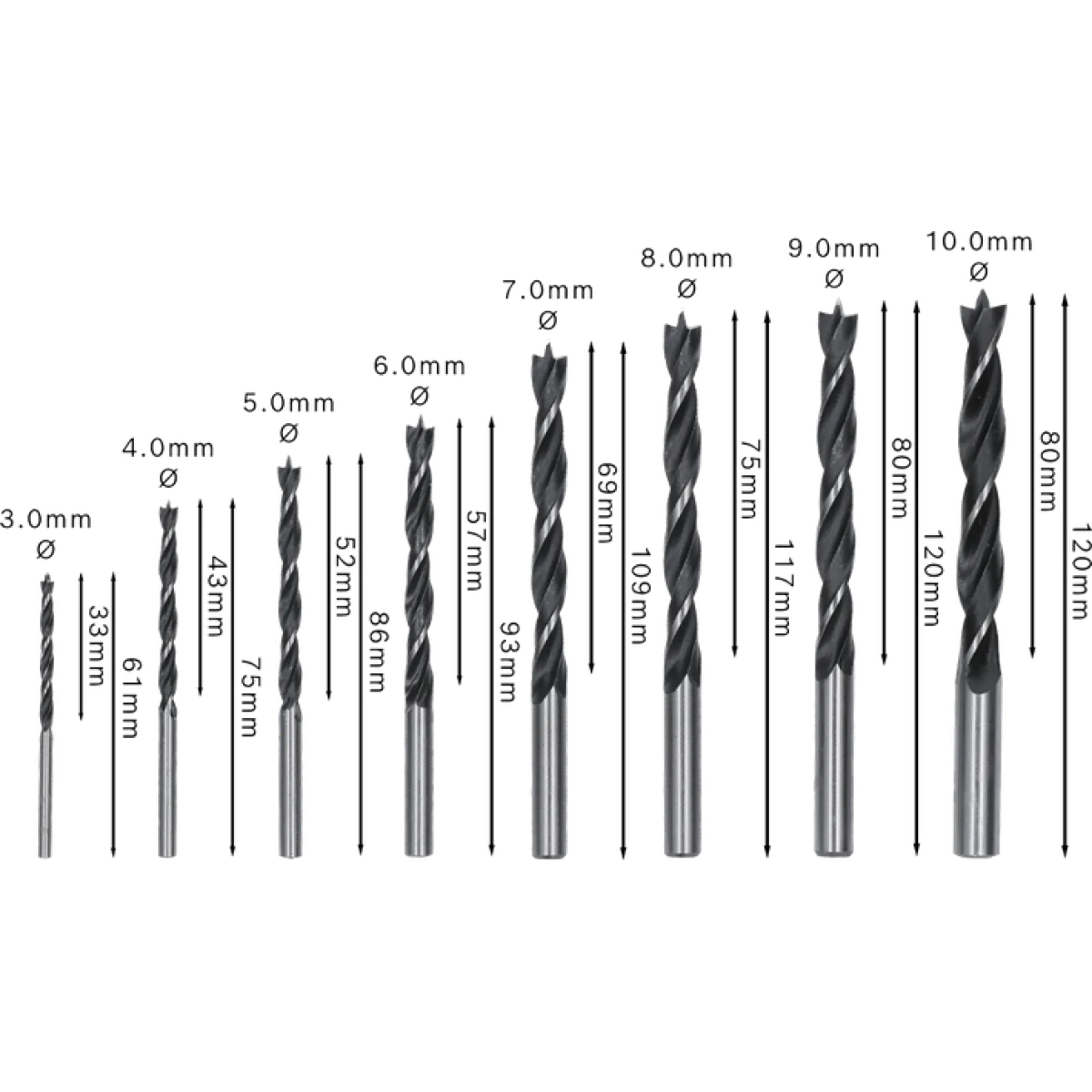 Комплект свредла за дърво Robust Line 3 - 10 mm, 8 части, Bosch 2607010533
