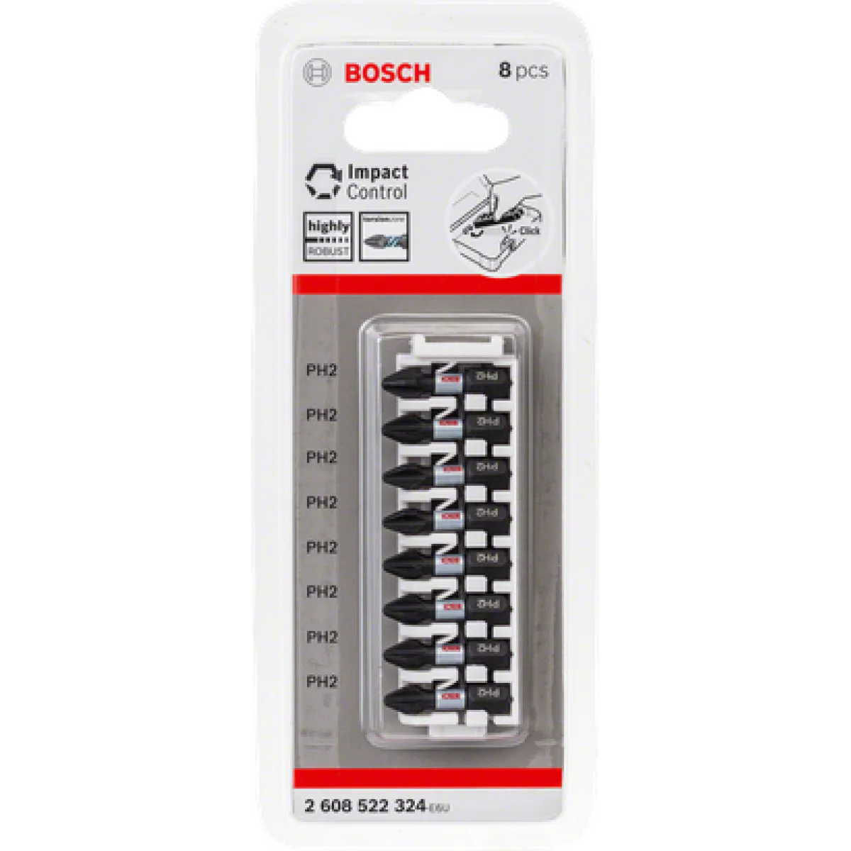 Опаковка битове за винтоверт Impact Control, 8части, Bosch 2608522324