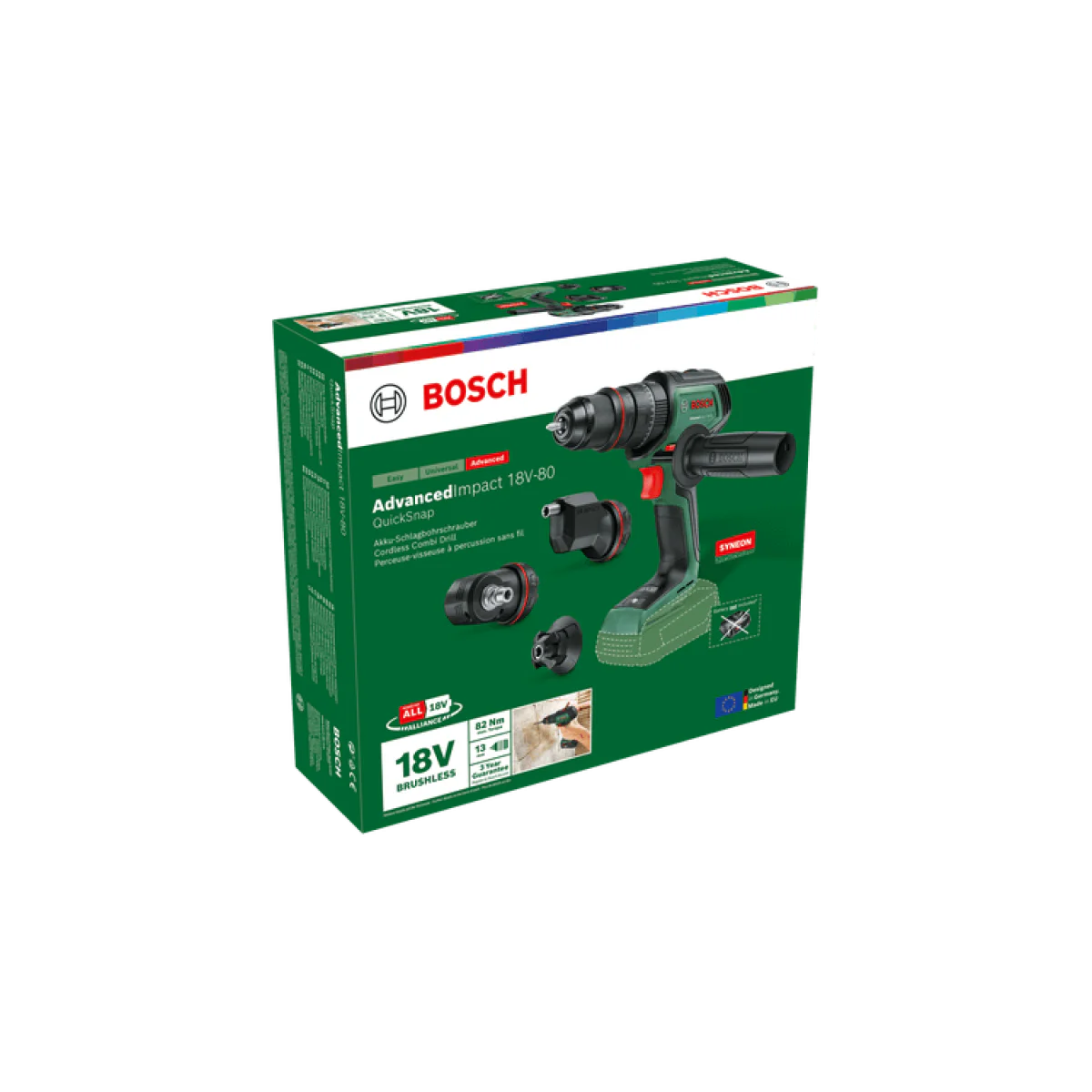 Акумулаторен винтоверт Bosch AdvancedImpact 18V-80 QuickSnap, 18 V, 82 Nm, без батерия и зарядно 06039E2103