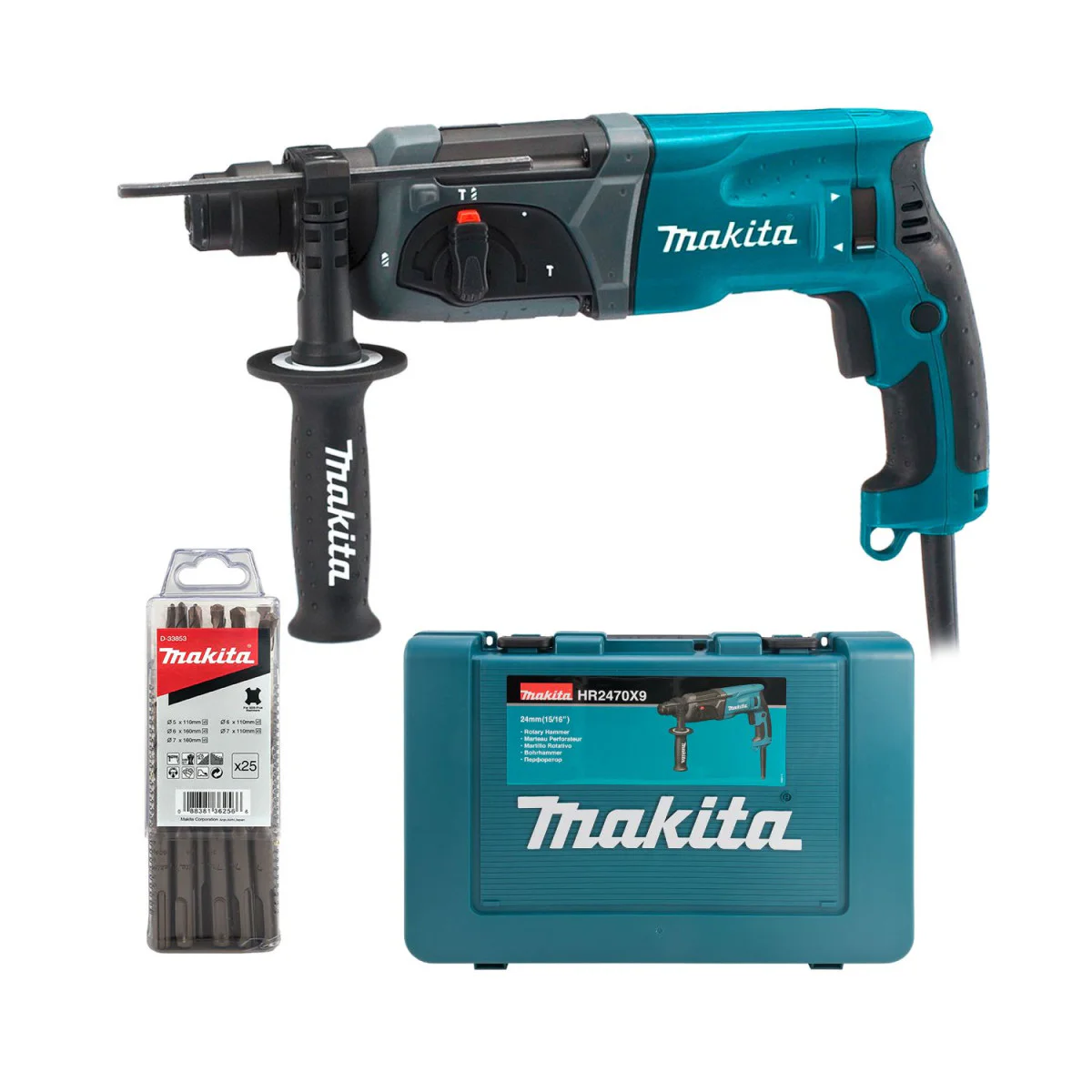 Перфоратор Makita HR2470X9, 780 W, 2.4 J + 25 свредла за бетон HR2470X9