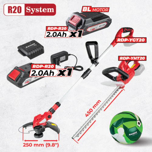 Комплект акумулаторни машини Raider RDP-BXS7, R20, 2 батерии 2 Ah 20 V, зарядно + топка