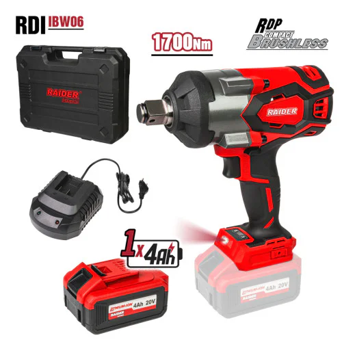 Гайковерт Raider RDI-IBW06, безчетков, 1 батерия 20V 4Ah, 1700 Nm, 3/4"