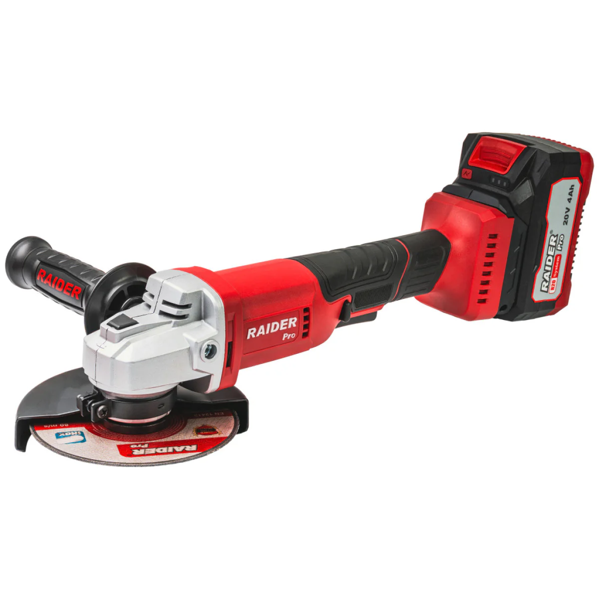 Акумулаторен ъглошлайф Raider RDP-YAG20, R20, 125 мм, с 1 батерия 20 V, 4 Ah, зарядно и куфар 030250