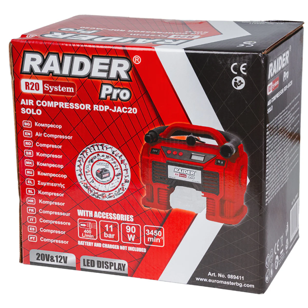 Акумулаторен мини компресор за въздух RAIDER RDP-JAC20 Solo, R 20, 12/20 V, 11 бара, без батерия 089411 Акумулаторен мини компресор за въздух RAIDER RDP-JAC20 Solo, R 20, 12/20 V, 11 бара, без батерия 089411