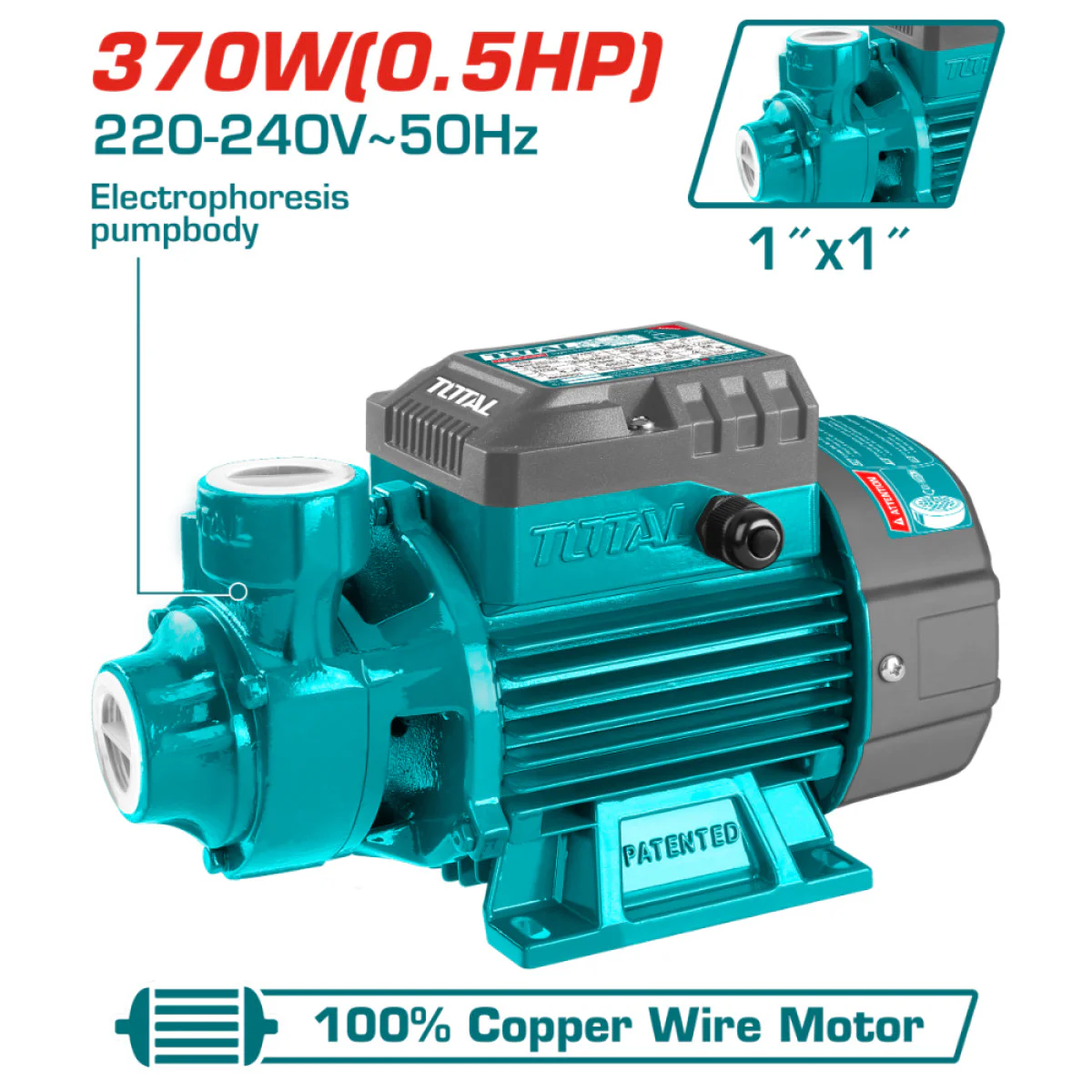Електрическа помпа за вода TOTAL TWP13706, 35 L/min, 370 W, 1 x 1 TWP13706