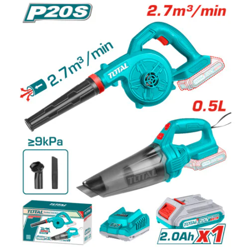 Комплект акумулаторни прахосмукачка и издухвател TOTAL TOSLI240998E, 1 бат 20V 2 Ah