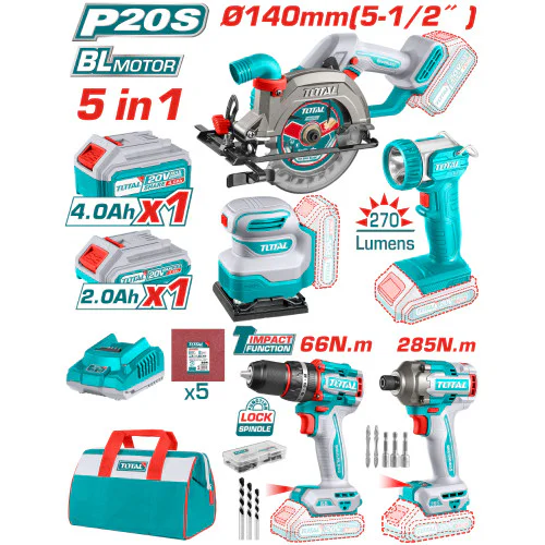 Комплект акумулаторни инструмени TOTAL TOSLI241081E, 1 x 20 V, 2/4 Ah