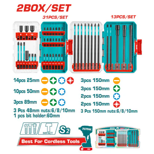 Комплект ударни битове и магнитни вложки TOTAL TACSDL24408 INDUSTRIAL, 44 части