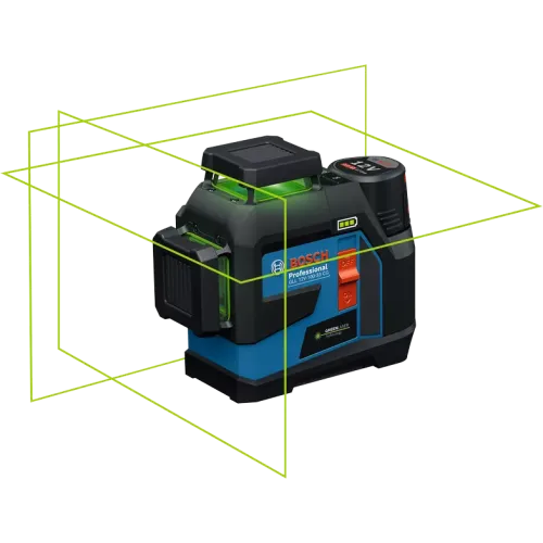 Линеен лазер Bosch GLL 12V-100-33 CG, до 30 m, в L-BOXX 136 с 1 x батерия GBA 12V 2.0Ah,, универсален държач LB 10