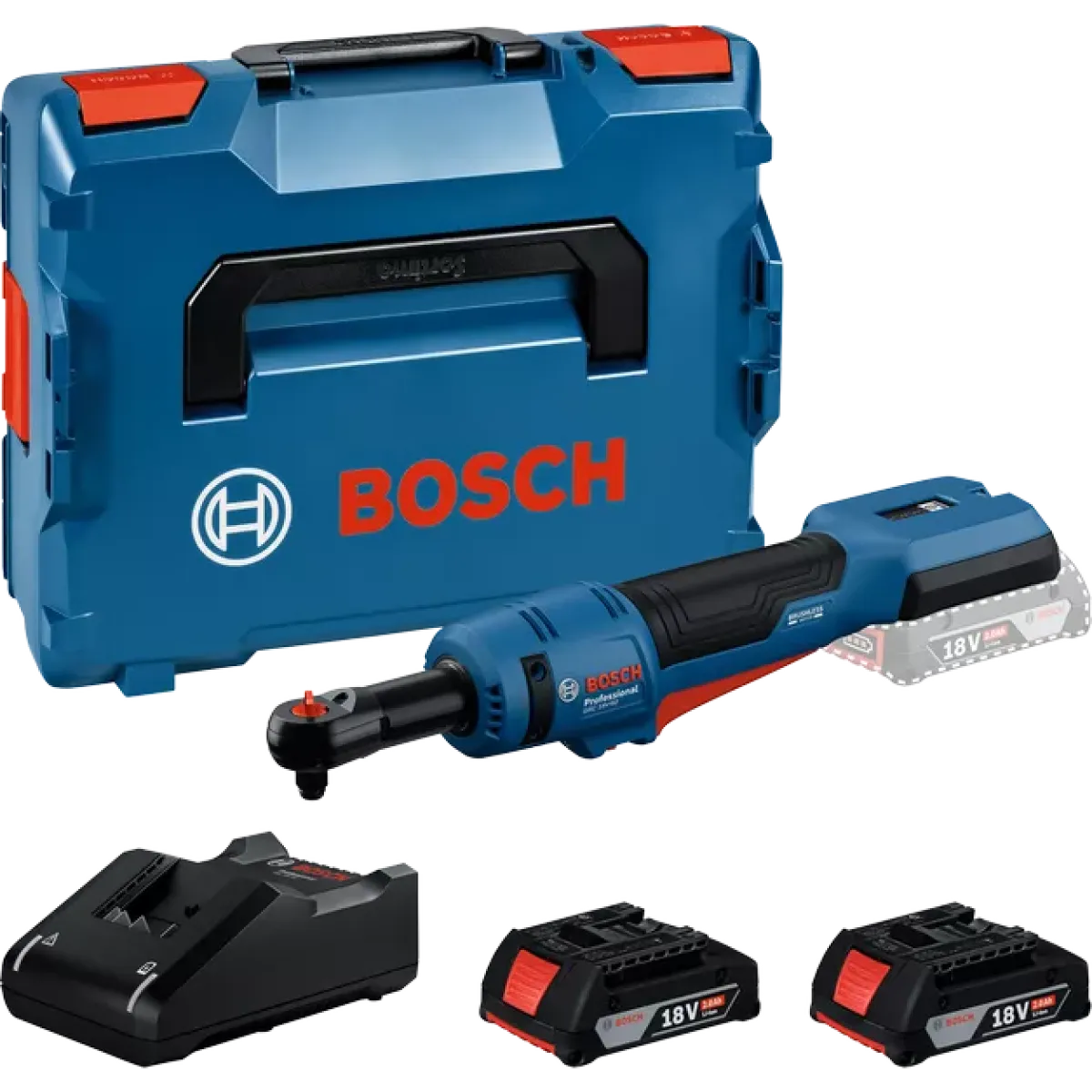 Акумулаторна тресчотка Bosch GRC 18V-60, 60 Nm, 3/8″, с 2 батерии 18 V, 2 Ah, зарядно и куфар 06019N8002