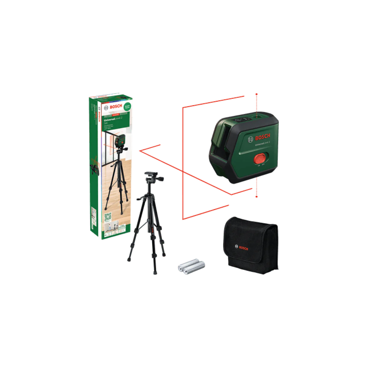 Лазерен нивелир с кръстосани линии Bosch UniversalLevel 2, 12 m, със статив 0603663F01 Лазерен нивелир с кръстосани линии Bosch UniversalLevel 2, 12 m, със статив 0603663F01