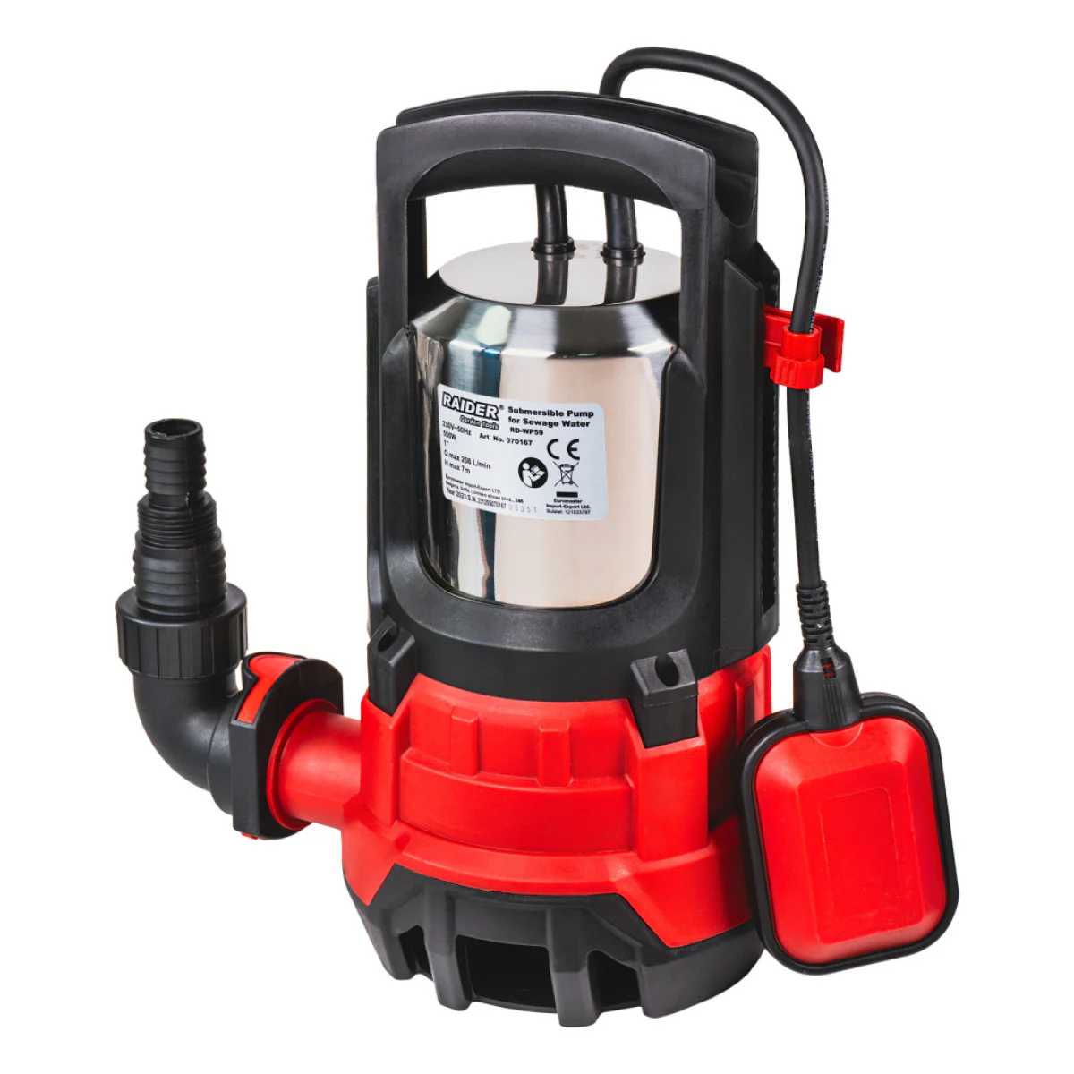 Потопяема помпа за мръсна вода Raider RD-WP59 INOX, 550 W, 208 л/мин, 1 070167
