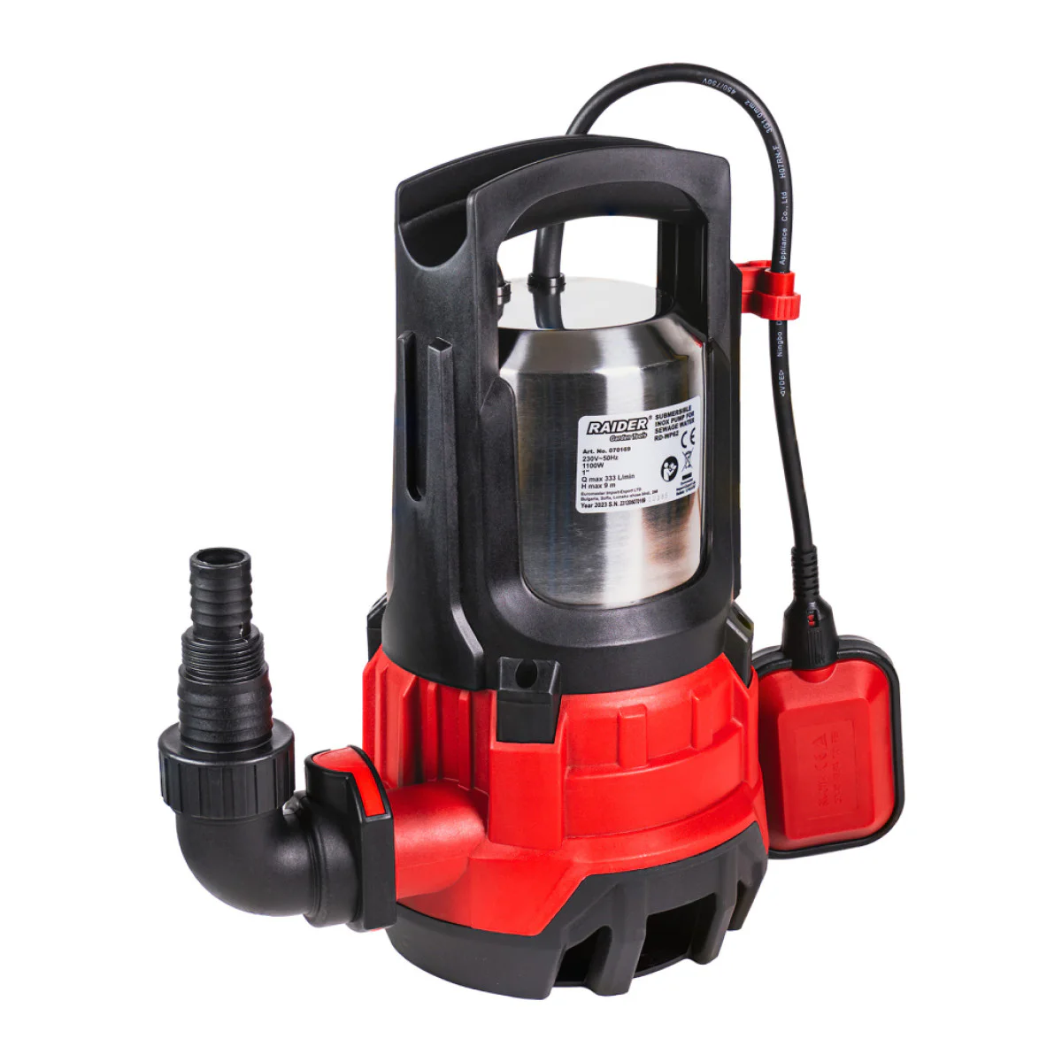 Потопяема помпа за мръсна вода Raider RD-WP62 INOX, 1100 W, 333 л/мин, 1 070169 Потопяема помпа за мръсна вода Raider RD-WP62 INOX, 1100 W, 333 л/мин, 1 070169