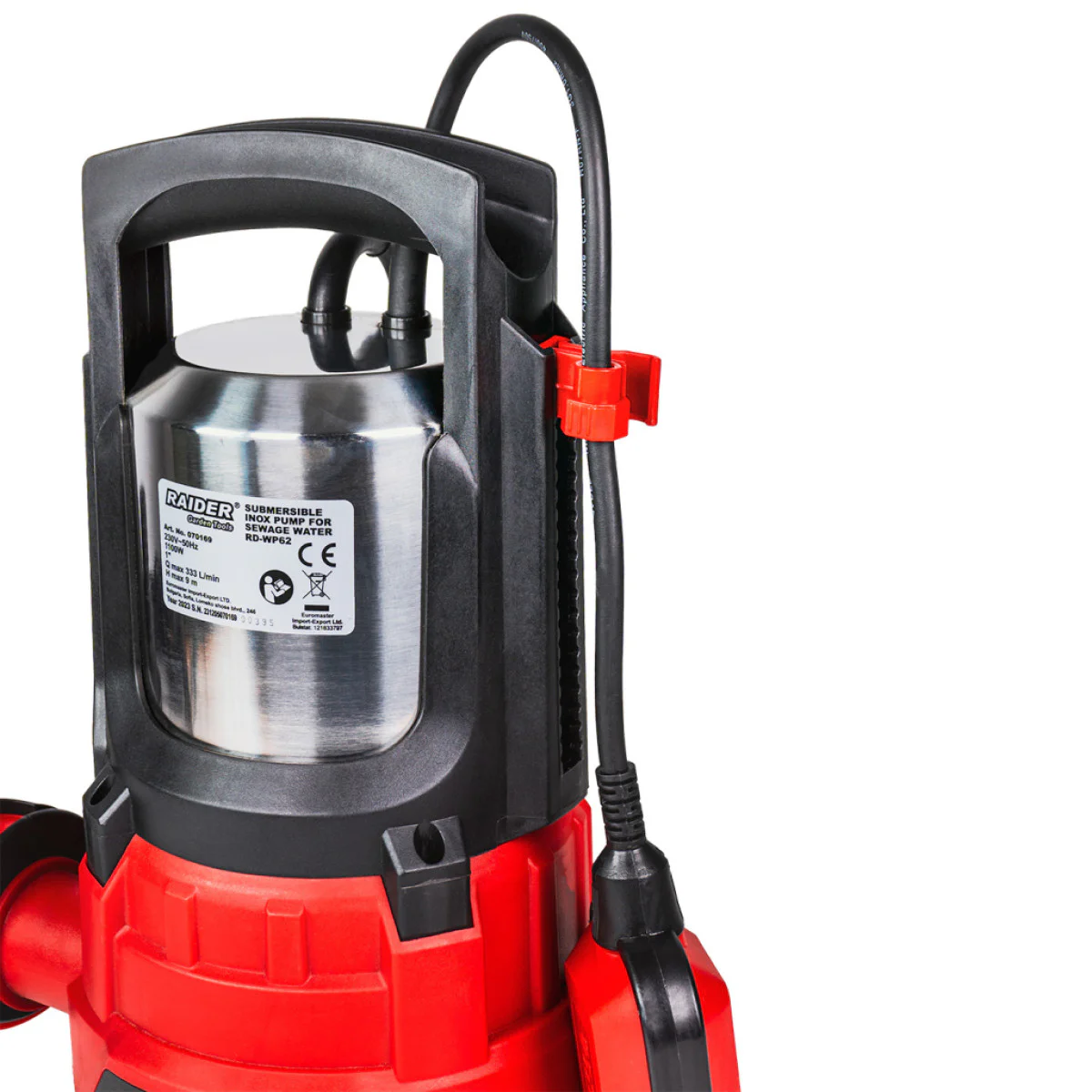 Потопяема помпа за мръсна вода Raider RD-WP62 INOX, 1100 W, 333 л/мин, 1 070169 Потопяема помпа за мръсна вода Raider RD-WP62 INOX, 1100 W, 333 л/мин, 1 070169