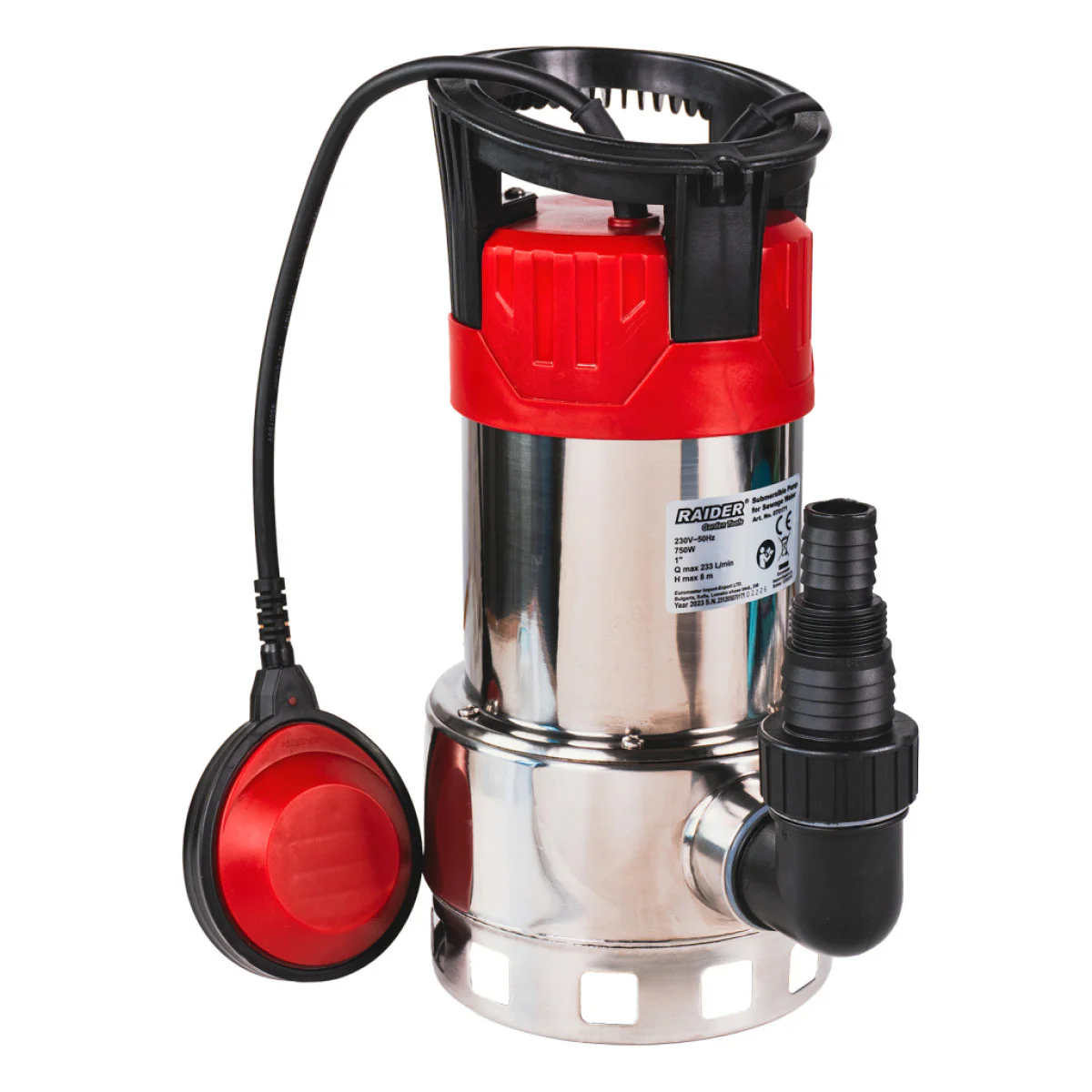 Потопяема помпа за мръсна вода Raider RD-WP64 INOX, 750 W, 233 л/мин, 1 070171 Потопяема помпа за мръсна вода Raider RD-WP64 INOX, 750 W, 233 л/мин, 1 070171