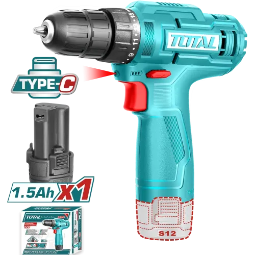 Акумулаторен винтоверт TOTAL TDLI12428E, 12V, 1 x 1.5Ah, USB-C, 20Nm