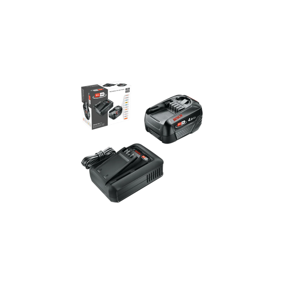Стартов комплект батерия Bosch 18 V, 4.0 Ah + зарядно AL 18V-44, P4A 1600A031T6 Стартов комплект батерия Bosch 18 V, 4.0 Ah + зарядно AL 18V-44, P4A 1600A031T6