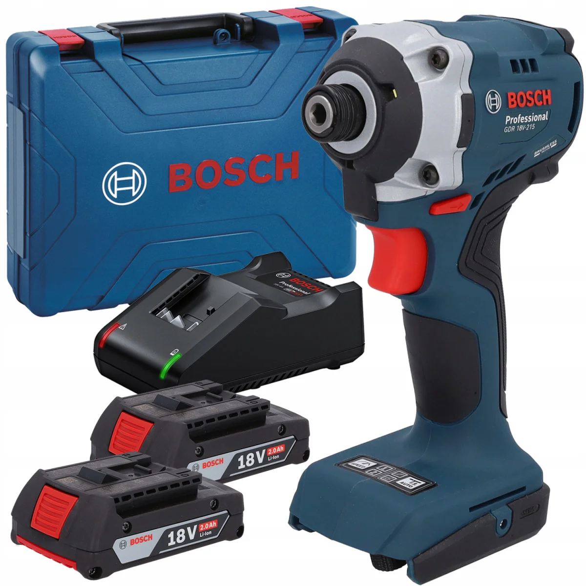 Акумулаторен ударен гайковерт Bosch GDR 18V-215, 215Nm, ¼", с 2 бр батерии 18 V, 2 Ah, зарядно и куфар 06019N2022