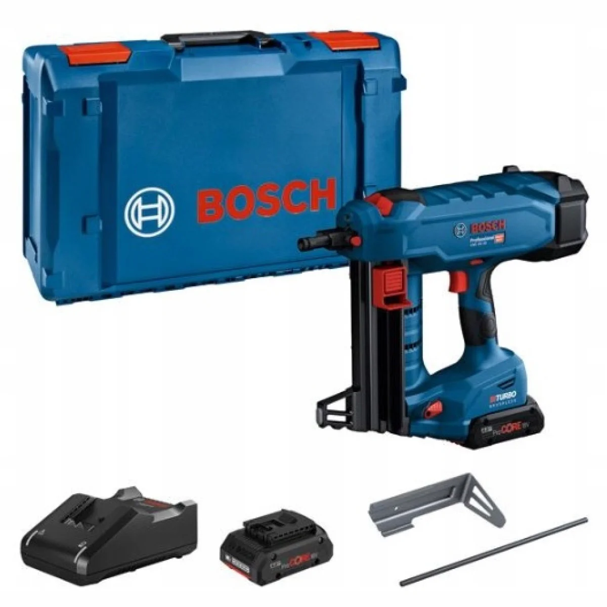 Акумулаторен пистолет за пирони Bosch GNB 18V-38, с 2 батерии 18V 4,0 Ah ProCORE, бързозарядно устройство, в куфар