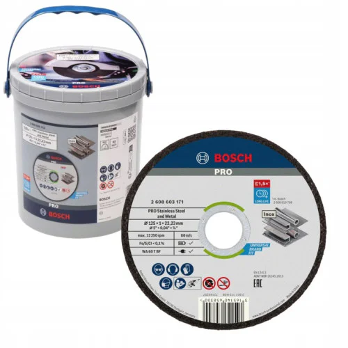 Диск за рязане на метал Bosch PRO, INOX, 125 x 1 x 22.23 мм, 100 броя