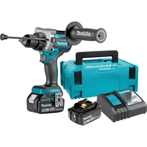Акумулаторен ударен винтоверт Makita DHP486RTJ, 130 Nm, с 2 батерии 18 V 5 Ah, LXT, зарядно и куфар