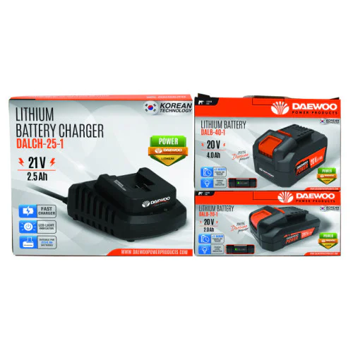 Стартов пакет DAEWOO START PACK-LI3 UNI-BAT, 20 V, 2 батерии 2 Ah и 4 Ah, зарядно