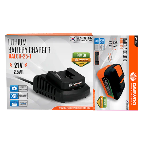 Стартов комплект DAEWOO START PACK Li-5 акумулаторна батерия DALB-60-1 U-FORCE 20V, 6.0 Ah + зарядно устройство DALCH-25-1, 21V, 2.5 Ah