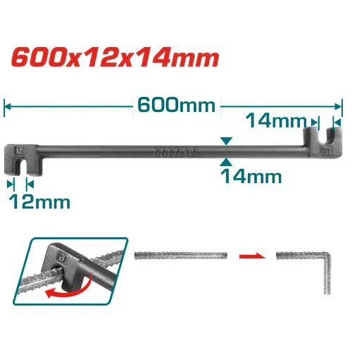 Ключ за огъване на арматура - ръчен бендер TOTAL, 12-14 x 600 мм