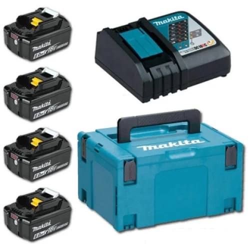 Комплект Makita 198140-7, 4 бр. акумулаторни батерии 18 V, 6 Ah, Li-Ion и зарядно у-во в куфар