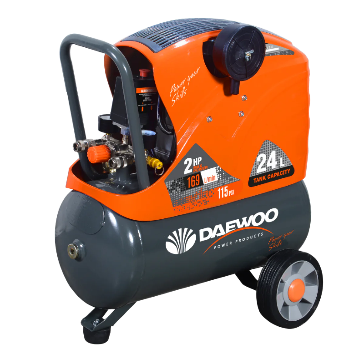 Монофазен бутален компресор DAEWOO DAAC24DN, 1.5 kW, 169 л/мин, 24 литра, 8 бара DAAC24DN